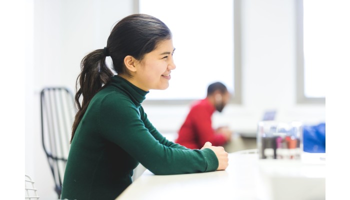 smiling woman in office